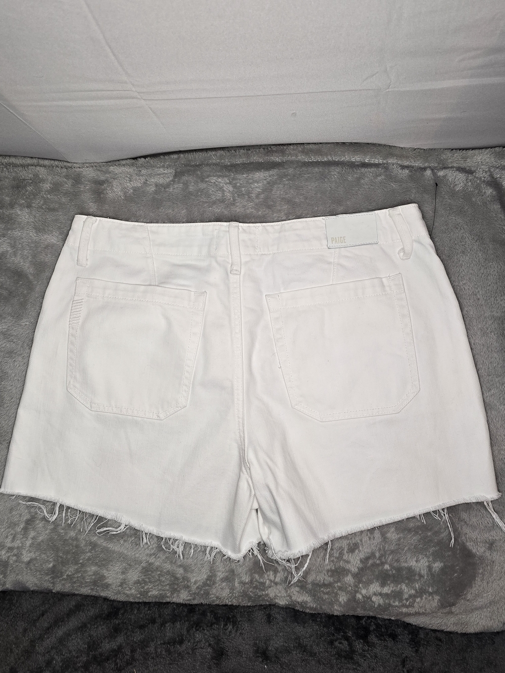 PAIGE White Raw Hem Utility Denim Shorts - Picture 2 of 4